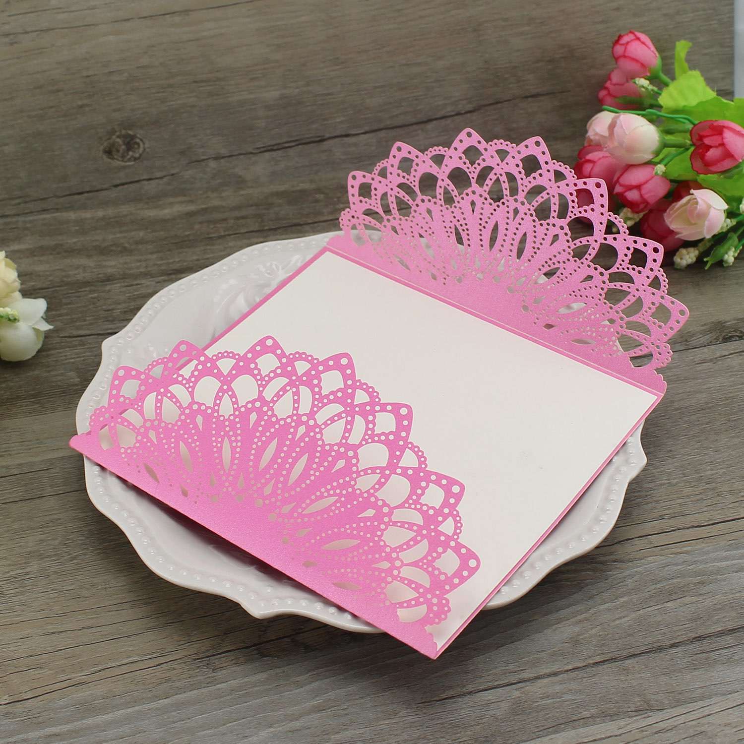 Laser Cut Invitation Card with Ribbon Bow Wedding Card Customized 